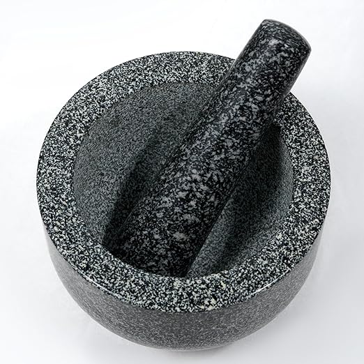 Heavy-Duty Mortar and Pestle Set, 2-Cup Granite Material, with Non-Slip Base, 5.51-inch Mexican Grinder, for Grinding Spices and Seeds, Seasoning and Spice Tool (Speckled Gray, 2Cup)