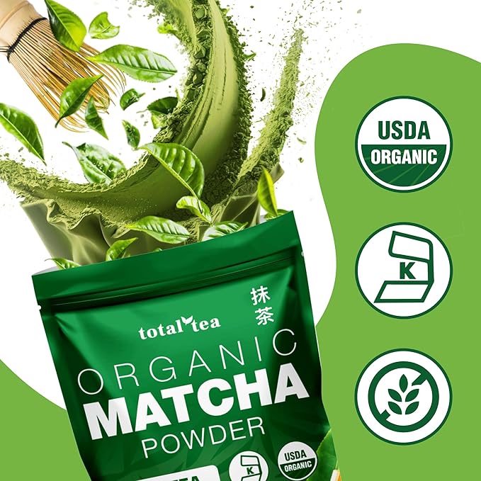 Organic Matcha Green Tea Powder (4-Oz) ??Certified USDA Organic Powder for Matcha Latte, Tea, and Smoothies ??Kosher, Non-Gmo, Antioxidant Rich Fruit Tea by Total Tea