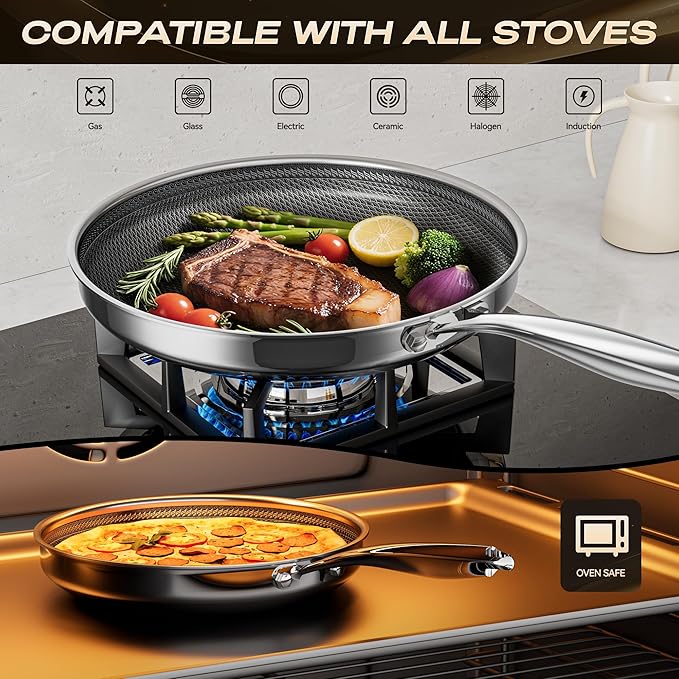 Hybrid Nonstick11 Inch Frying Pan,Non Stick Frying Pan,PFAS PFOA PTFE Free,Stay-Cool Handle, Dishwasher-Friendly, Oven-Safe Up to 600째F, Induction Ready, Compatible with All Cooktops