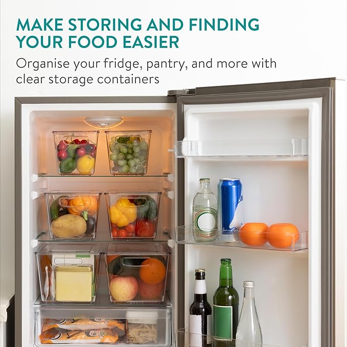 Navaris Fridge Storage Containers with Lids - Stackable Space-Saving Organizers - Large Capacity for Kitchen Pantry Organization - Set of 6 (1.7QT/3QT/4.9QT - 1.65L/2.85L/4.6L)