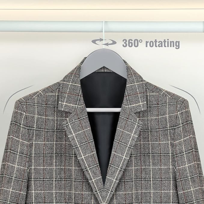TOPIA HANGER Premium Wooden Hangers with Non-slip Pant Bar, 360째Swivel Hook and Shoulder Notches, 16 Pack Solid Wood Clothes Hangers for Suit, Coat, Jacket, Camisole(Grey/White)-CT35GW6