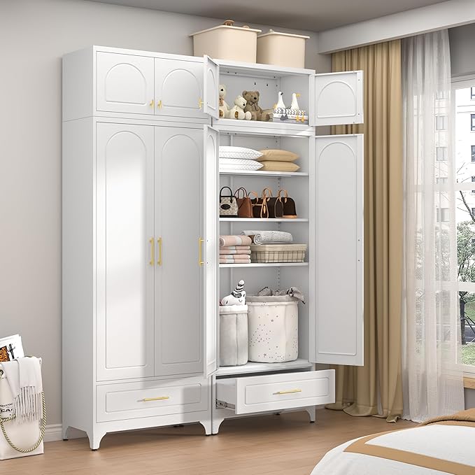 90??Tall Kitchen Pantry Cabinet,Storage Cabinet with Doors and Adjustable Shelves,Modern Kitchen Hutch Cabinets,Freestanding Cupboard for Living Room