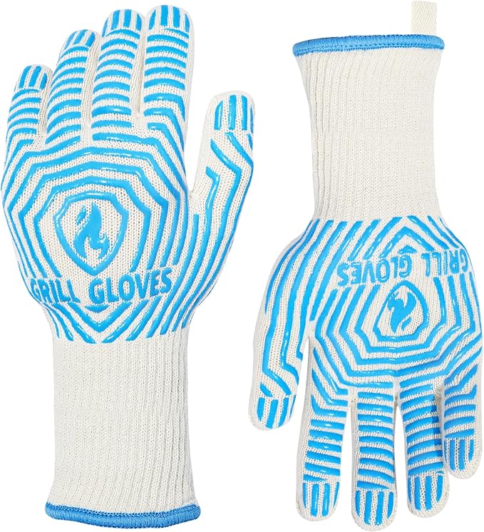 QUWIN BBQ Gloves, Oven Gloves 1472??Extreme Heat Resistant, Grilling Gloves Silicone Non-Slip Oven Mitts, Kitchen Gloves for BBQ, Grilling, Cooking, Baking-1 Pair??(Blue, One Size(Long Cuff))