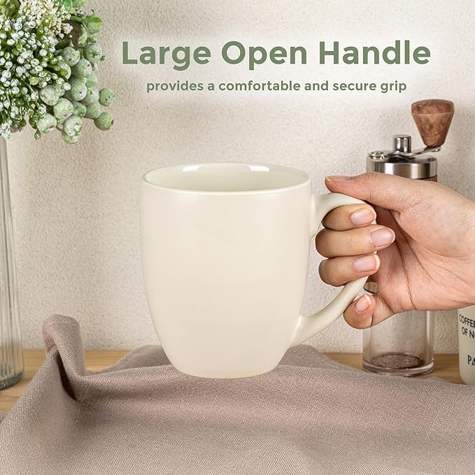 GBhome 12oz Coffee Mugs Set of 6, Large Ceramic Coffee Mugs for Man, Woman, Dad, Mom, Modern Coffee Mugs Set with handle for Tea/Latte/Cappuccino/Milk/Cocoa. Dishwasher&Microwave Safe,ivory