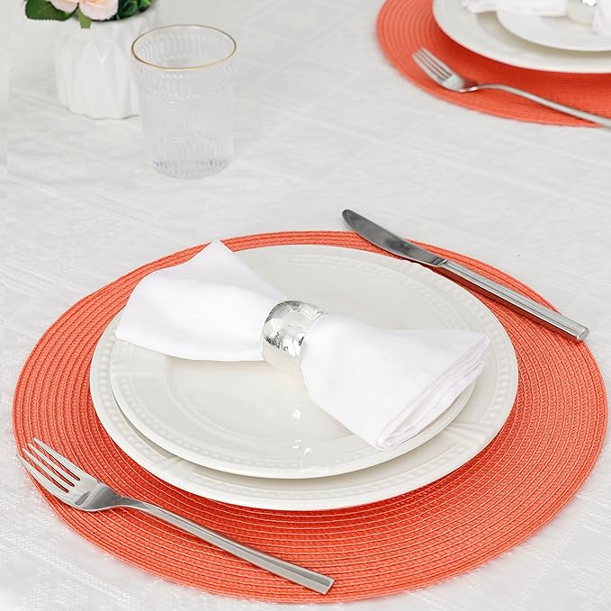 HODJOY Round Placemats Set of 6, Table Mats for Dining Table, Washable Woven Non-Slip Placemats for Halloween, 15 inch, Orange