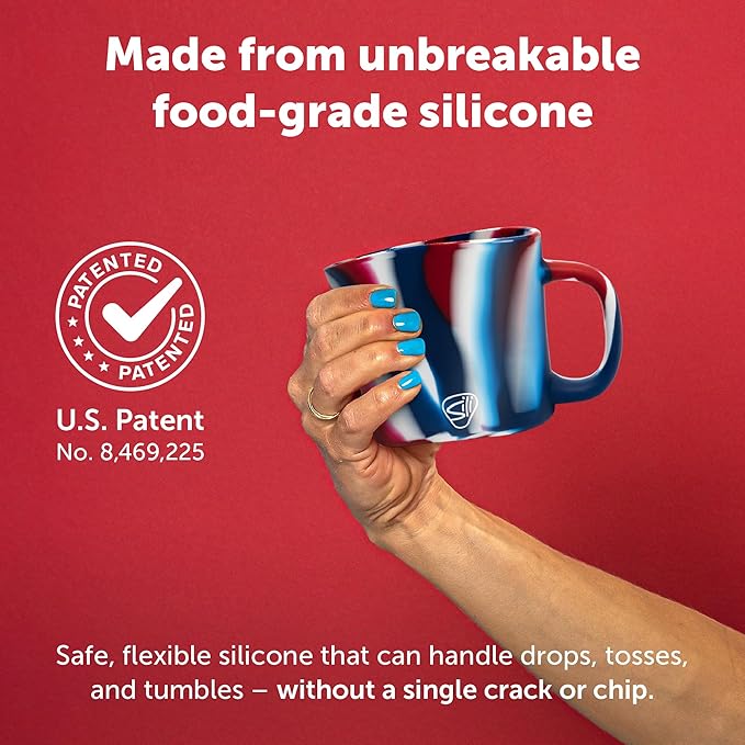 Silipint 16oz Silicone Coffee Mug ??Unbreakable Dishwasher Safe Microwave Oven & Freezer Compatible Travel Mug ??Non-Toxic Reusable Cup for Hot Coffee Tea or Cold Drinks Pack of 4 The Patriot