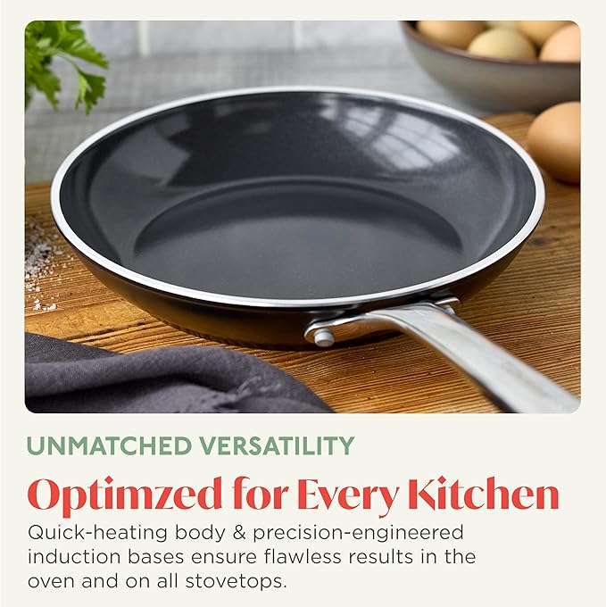 Orfeo 9.5??Nonstick Frying Pan, Made in Italy, Diamond Ceramic PFAS-Free Cookware, Induction Ready, Scratch Resistant, Laser-Fused Surface for Durability, Dishwasher Safe, Black