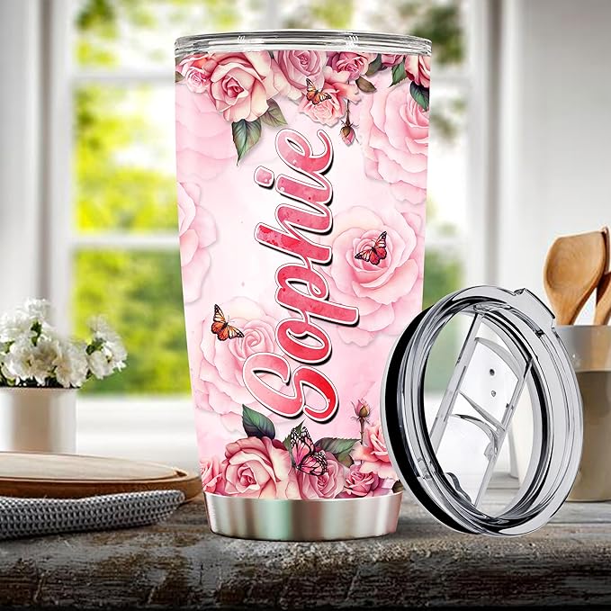 WONWIX Personalized Strawberry Gift for Women, 20oz Insulated Stainless Steel Coffee Mug Tumbler, Travel Cup, Gifts for Girls, Wife, Daughter, Christmas, Birthday, Mothers Day, Valentine