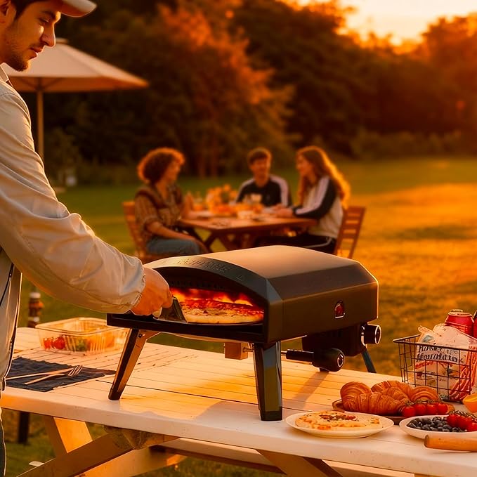 EchoSmile 12'' Gas Outdoor Pizza Oven, Propane Pizza Cooker Reaches 950째F, 60 Seconds Fast Cooking, Includes Gas Hose, Flame Control Knob, Extended Heat Handle, Black