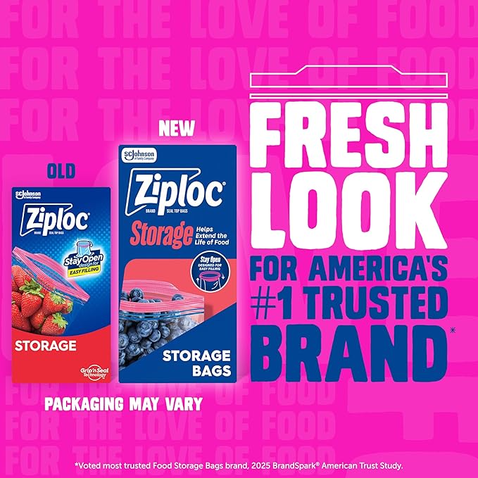 Ziploc 2 Gallon Food Storage Bags, Grip 'n Seal Technology for Easier Grip, Open, and Close, 12 Bags Total