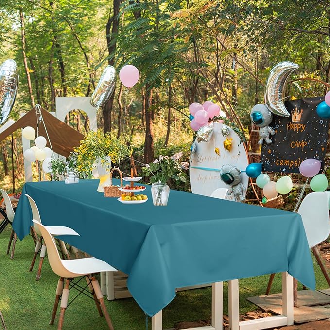 sancua Rectangle Tablecloths 6 Pack - 90x132 Inch - Teal Washable Fabric Cloth Table Cloth, Large Reusable Polyester Table Covers for Wedding, Party, Birthday, Banquet