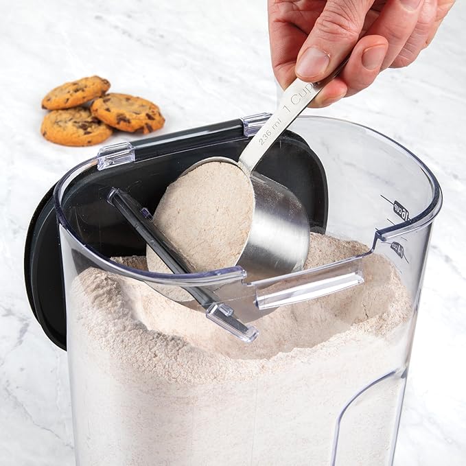 ProKeeper+ Airtight Food Storage Container Set ??Clear Plastic Flour and Sugar Canister Set with Magnetic Accessories for Kitchen Organization (Black, 13-Piece)