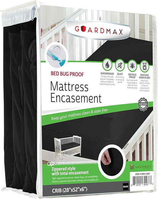 Guardmax Jersey Knitted Crib Size Zippered Mattress Encasement - Waterproof & Bed Bug Proof Mattress Protector - Comfortable, Soft, and Noiseless Zippered Bedding - Dust Mite Proof (28 x 52 x 6)