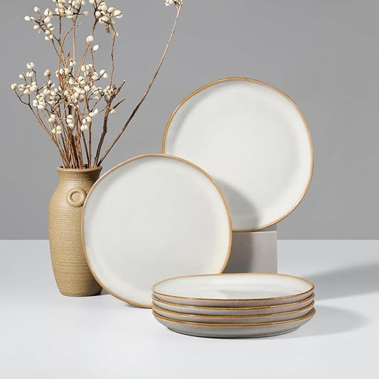 HaWare Stoneware Salad Plates Set of 6, 7.9??Heavy Duty Ceramic Plates, Reactive Glaze Dinnerware for Home Restaurant, Chip and Scratch Resistant, Microwave and Dishwasher Safe, Reactive Pearl White