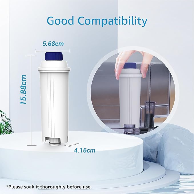 AQUA CREST Coffee Water Filter, Compatible with De'Longhi짰 Filter, DLS C002 De'Longhi짰 Water Filter, ECAM/EPAM/ETAM All Series, EC680, 4 Packs