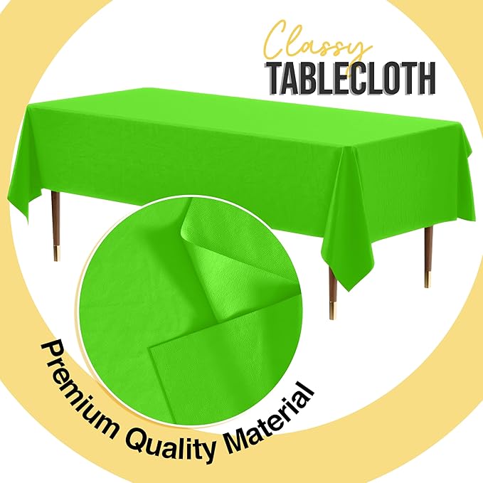Exquisite 66% Thicker Premium Plastic Table Cloth Rectangle Table Cover 0.5 Mil 24 Pack Lime Green Table Cloth 54 Inch x 108 Inch Disposable Tablecloth Won't Tear Easily Like Cheap Thin Brands