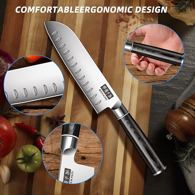 MDHAND Knife Set, 9PCS Professional Japanese Kitchen Knife Set, High Carbon Stainless Steel Chef Knife Sets - Pakkawood Handle for Professional Chef, Cooking, Cutting, Dishwasher Safe, Elegant Box