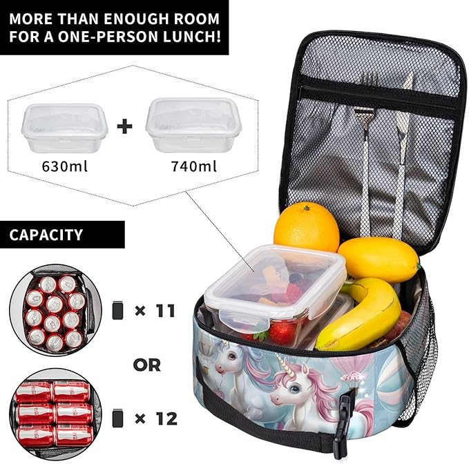 VANZEV Fantasy Unicorn Carriage Insulated Lunch Box Gifts for Kids Adults Hot Air Balloon and Butterfly Design Reusable Portable Lunchbox Cooler Lunchbag for Work Picnic School Travel or Hiking