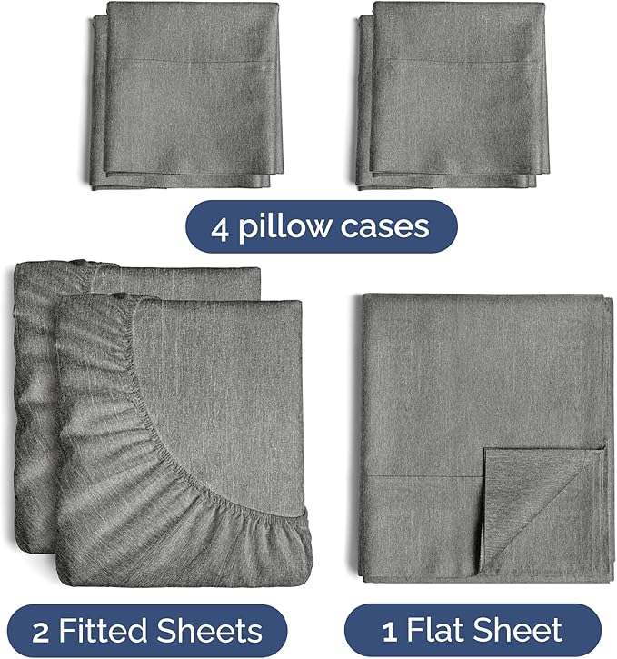 Split King 7 Piece Sheet Set - Cooling & Breathable Bed Sheets - Hotel Luxury Bed Sheets for Women, Men, Kids & Teens - Deep Pockets - Easy Fit - Soft & Wrinkle Free - Split King Heathered Grey Sheets