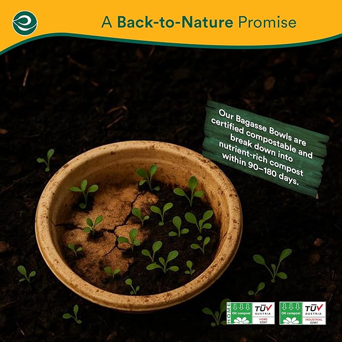 ECO SOUL 100% Compostable 12 Oz Soup Bowls [4 Packs of 125] Disposable dessert bowls I Heavy duty paper bowl I Eco-friendly salad bowl I Biodegradable large Bowls