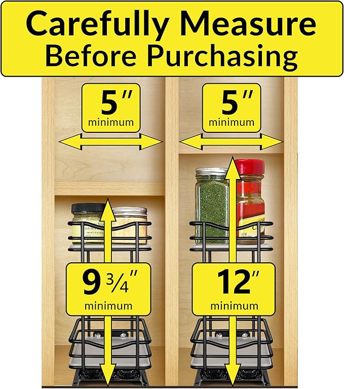 LYNK PROFESSIONAL짰 Pull Out Spice Rack Organizer for Inside Kitchen Cabinets - 4-3/8 inch Wide - Slide Out Drawer ??Black Sliding Spice Cabinet Organization Shelf Racks - 2 Tier