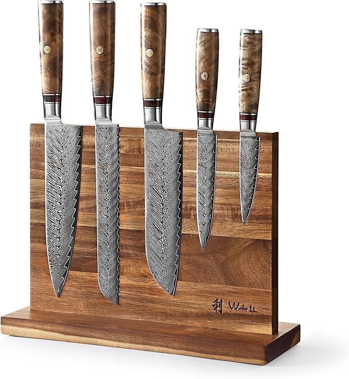 Wakoli Damascus Chef Knife Set with Magnetic Block ??5-Piece Professional Kitchen Knife Block Set, Genuine 67-Layer Damascus Steel Blades with VG10 Core & Ergonomic Sycamore Wood Handles
