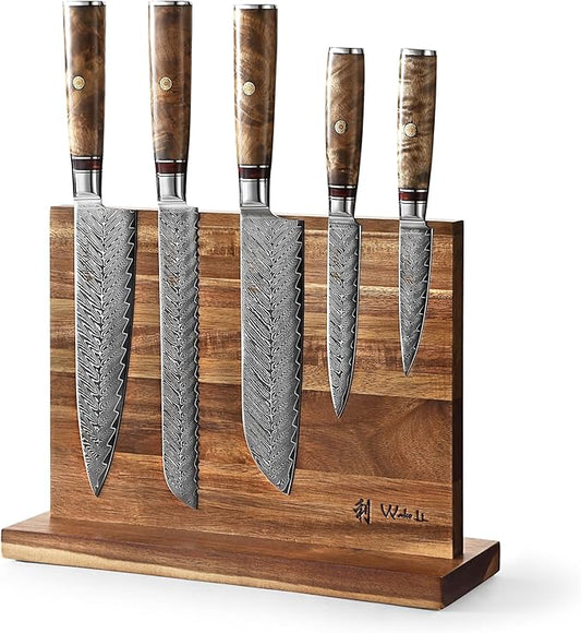 Wakoli Damascus Chef Knife Set with Magnetic Block ??5-Piece Professional Kitchen Knife Block Set, Genuine 67-Layer Damascus Steel Blades with VG10 Core & Ergonomic Sycamore Wood Handles