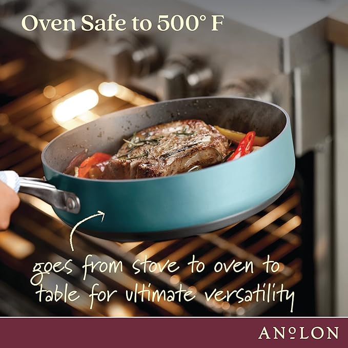 Anolon Achieve Hard Anodized Nonstick Saut챕 Pan with Lid, 3 Quart - Teal