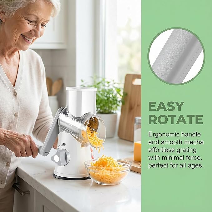 Manual Multi-Function Vegetable Slicer & Grater ??Interchangeable Blades for Shredding, Slicing, Shaving (Vegetables, Cheese, Nuts) (2, White, black)