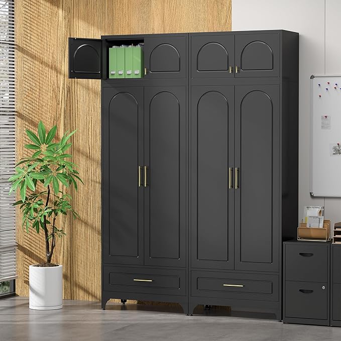 Kitchen Pantry Cabinet竊?0" Storage Cabinets with Doors and Shelves,Metal Pantry Cabinet with Drawers,White Kitchen Cupboard for Livingroom,Pantry, Bathroom