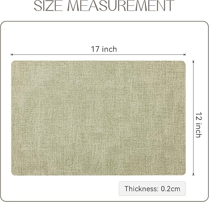 Romanstile Vinyl Placemats Set of 6-12 X 17 Inch - Heat Resistant Place Mats 100% Waterproof Oilproof Wipeable Reversible Faux Leather Table Mats for Kitchen, Dining, Party, Outdoor, Grass Green