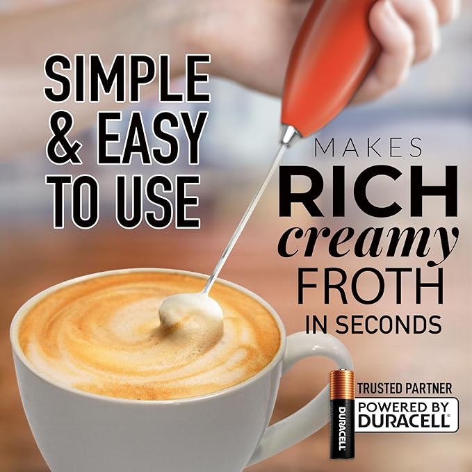 Zulay Kitchen Handheld Milk Frother with Duracell AA Batteries ??Ultra Fast Electric Mixer & Foam Maker, Easy-Clean Drink Mixer for Coffee & More Peach n Cream
