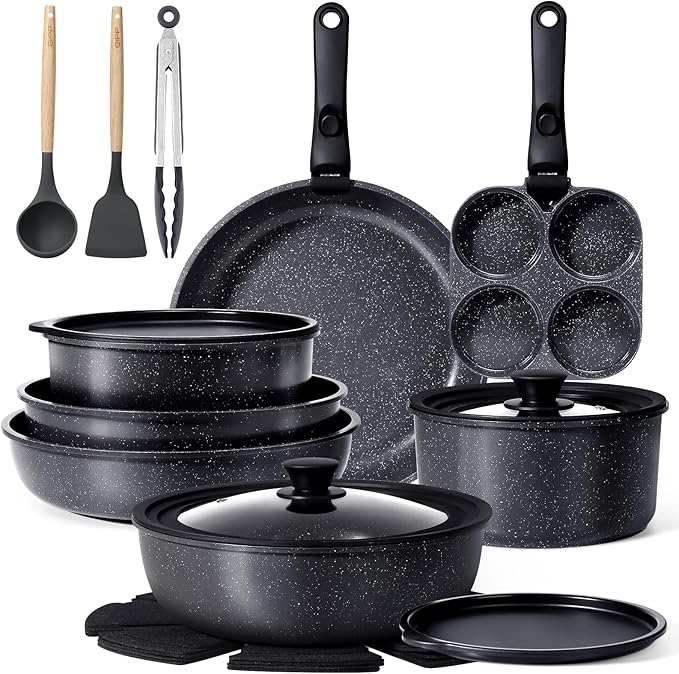 GiPP Ceramic Pots and Pans Set Non Stick, Nonstick Detachable Handle Cookware Sets, Healthy Non Toxic PFAS PFOA & PTFE Free, Dishwasher 竊냀ven Safe, Induction Kitchen Pot and Pan, 21 Piece Grey