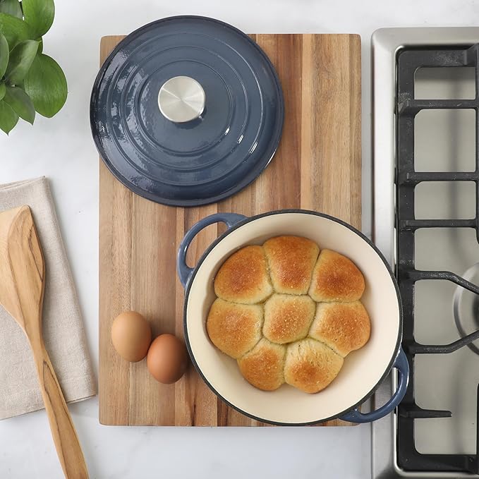 Gibson Home Addlestone 2.65 Qt Enameled Cast Iron Dutch Oven Pot with Lid ??Round, Oven Safe to 500째F, Ideal for Bread Baking & Stews - Gradient Navy Blue