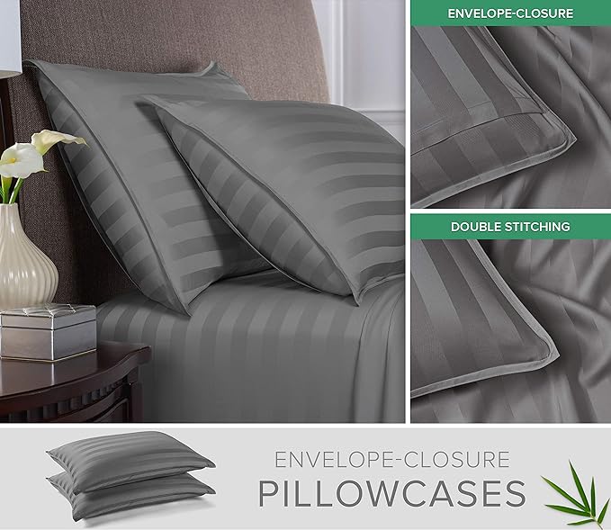 Pure Bamboo Twin Sheets, Genuine 100% Organic Viscose Derived from Bamboo Bed Sheet Set, Luxuriously Soft & Cooling, Double Stitching, 2 Year Quality Promise (Twin, Jacquard Stone)