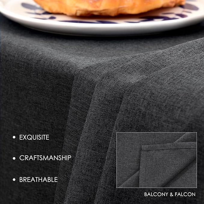 BALCONY & FALCON Rectangle Table Cloth ??Waterproof, Wrinkle-Resistant & Dust-Proof Farmhouse Tablecloth for Dining, Kitchen, Party Decorations, Outdoor Patio, Baby Shower (Dark Gray, 55" x 71")