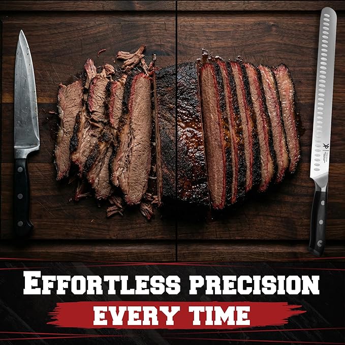 Kitchen perfection 12??Brisket Knife for Carving & Slicing Meat - Ultra Sharp Premium German Steel Granton Edge with Sheath, Full Tang Ergonomic Handle.For BBQ, Turkey & Ribs- Grilling Gifts for Men