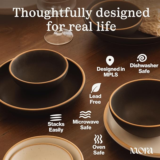 MORA Medium Bowls Set of 4, 28oz Ceramic Pottery Everyday Bowls - Microwave, Oven and Dishwasher Safe - Terracotta