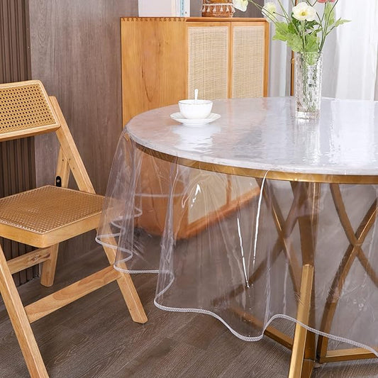 Walrus Clear Round Plastic Tablecloth Protector Waterproof Oil-Proof PVC Table Cloth Stain-Resistant Wipeable Table Cover for Round Table（70" Round）