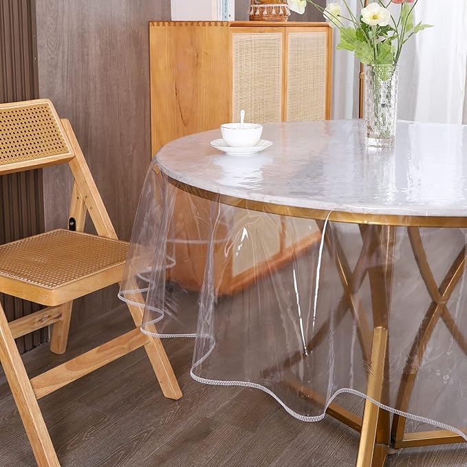 Walrus Clear Round Plastic Tablecloth Protector Waterproof Oil-Proof PVC Table Cloth Stain-Resistant Wipeable Table Cover for Round Table（40" Round）