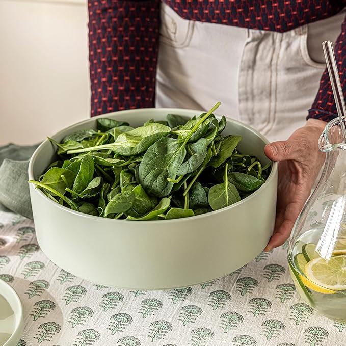 over&back Stackable Serving Bowl - Stoneware Dishes - All-Occasion Place Settings - Perfect for Salads, Pastas, and More - 10.1" x 10.1" x 3.2" - Semi-Matte Sage