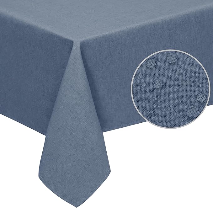 Easy-Going Faux Linen Waterproof Spill-Proof Tablecloth Stain Resistant Rectangle Table Cloth Wrinkle Free Decorative Fabric for Kitchen, Dining, Party, Weddings, Restaurants (60x120 in, Denim Blue)