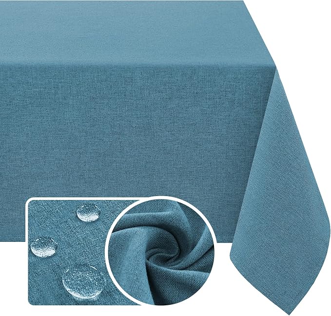 H.VERSAILTEX Linen Textured Tablecloth 60 x 120 Waterproof Decorative Table Cloth Spill-Proof Linen Look Cover for Party Table Extra Soft and Thick Fabric Wrinkle Free, Heather Storm Blue