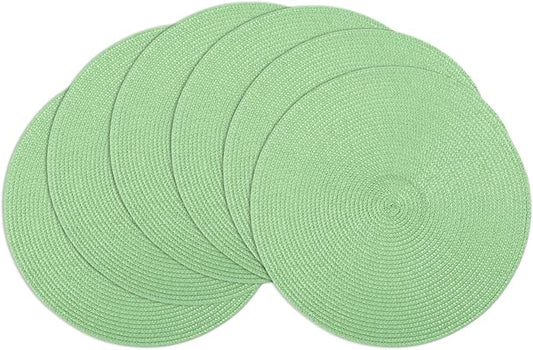 Winknowl Round Braided Placemats Set of 6 Washable Woven Heat Resistant Table Mats for Kitchen Dining Tables 15 inch Round Place Mats (Grass Green,6pcs)