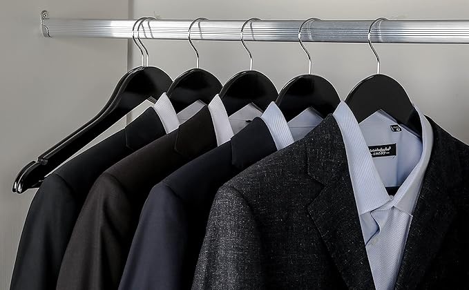 TOPIA HANGER Wooden Coat Hangers 30 Pack, Black Wood Suit Hangers with Non Slip Pants Bar, 360째 Swivel Hook and Shoulder Notches for Camisole, Jacket, Pants, Smooth Finish Clothes Hangers -CT34B30