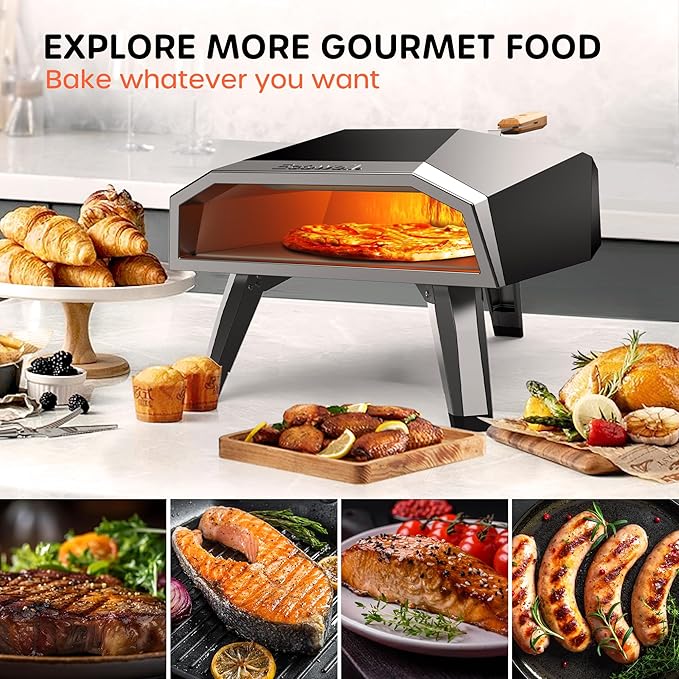 Outdoor Wood Pellet Pizza Oven ??12" Woodfire Pizza Stone Oven, Wood Fired Pizza Maker, Portable for Backyard Party, with Pizza Stone, Pizza Peel, Pizza Cutter, Infrared Thermometer