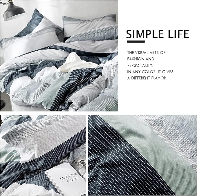 LifeTB Striped Comforter Set Twin XL Size, Modern Style Blue Grey Stripes Pattern Printed Bedding Set, 3 Pieces Lightweight Bedding Comforter Set, Stripe Soft Fluffy Bed Comforter with 2 Pillowcases