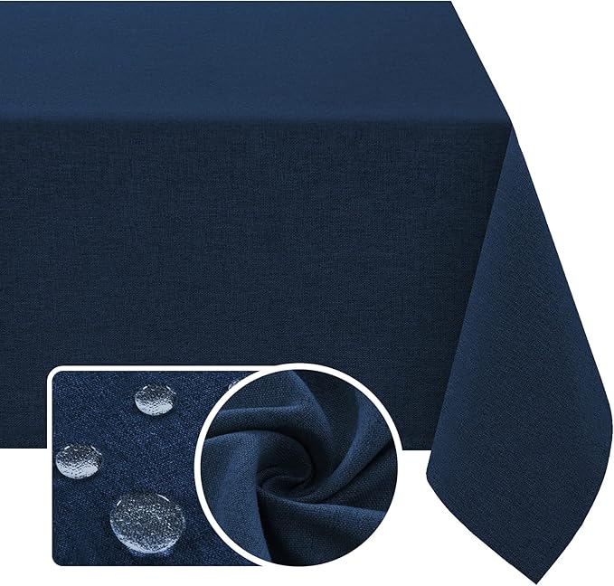 H.VERSAILTEX Linen Textured Tablecloth 54 x 80 Waterproof Decorative Table Cloth Spill-Proof Linen Look Cover for Party Table Extra Soft and Thick Fabric Wrinkle Free, Heather Navy