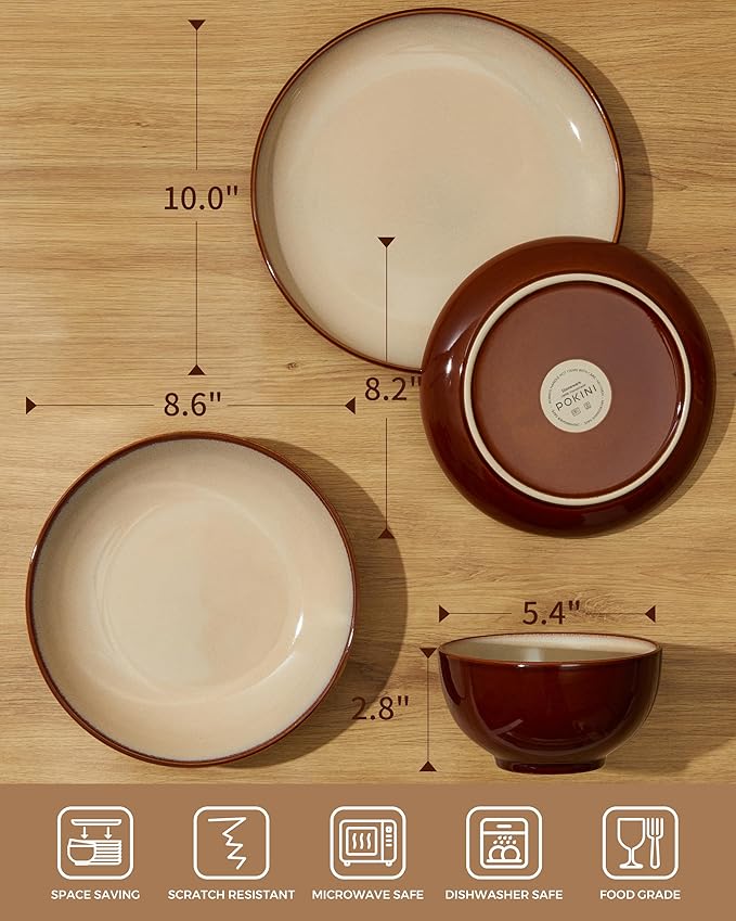 Dinnerware Sets with Double Bowls Service for 8, Brown Yellow