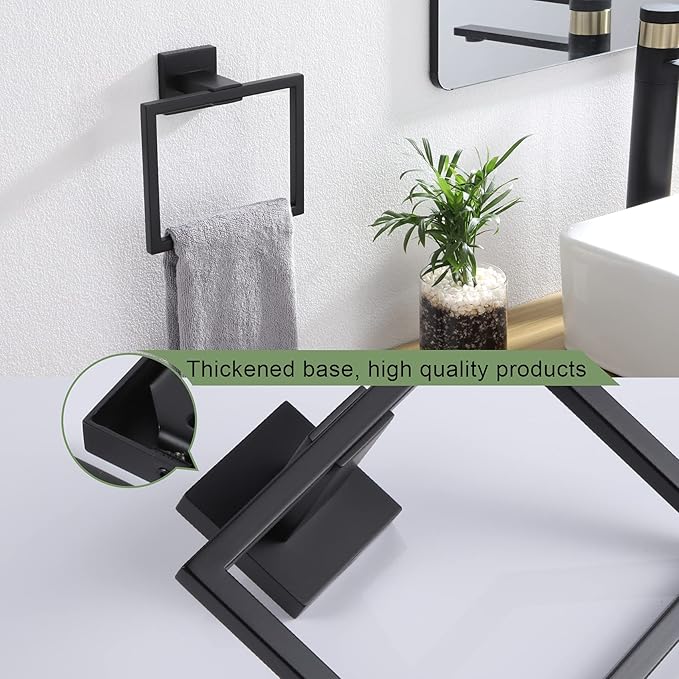 KOKOSIRI Hand Towel Ring Shower Towel Hanger 2PC Bath Towel Holder Bathroom Lavatory Stainless Steel Wall Mount 2 Pack, Matte Black, B3004BK-P2